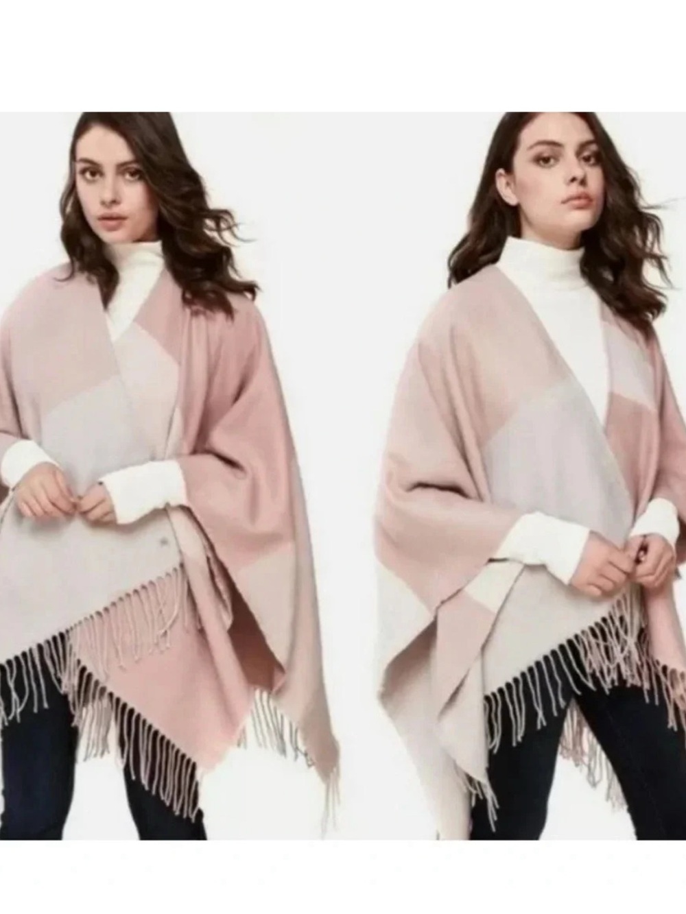 Soia & Kyo Two Tone Cream Fringe Poncho